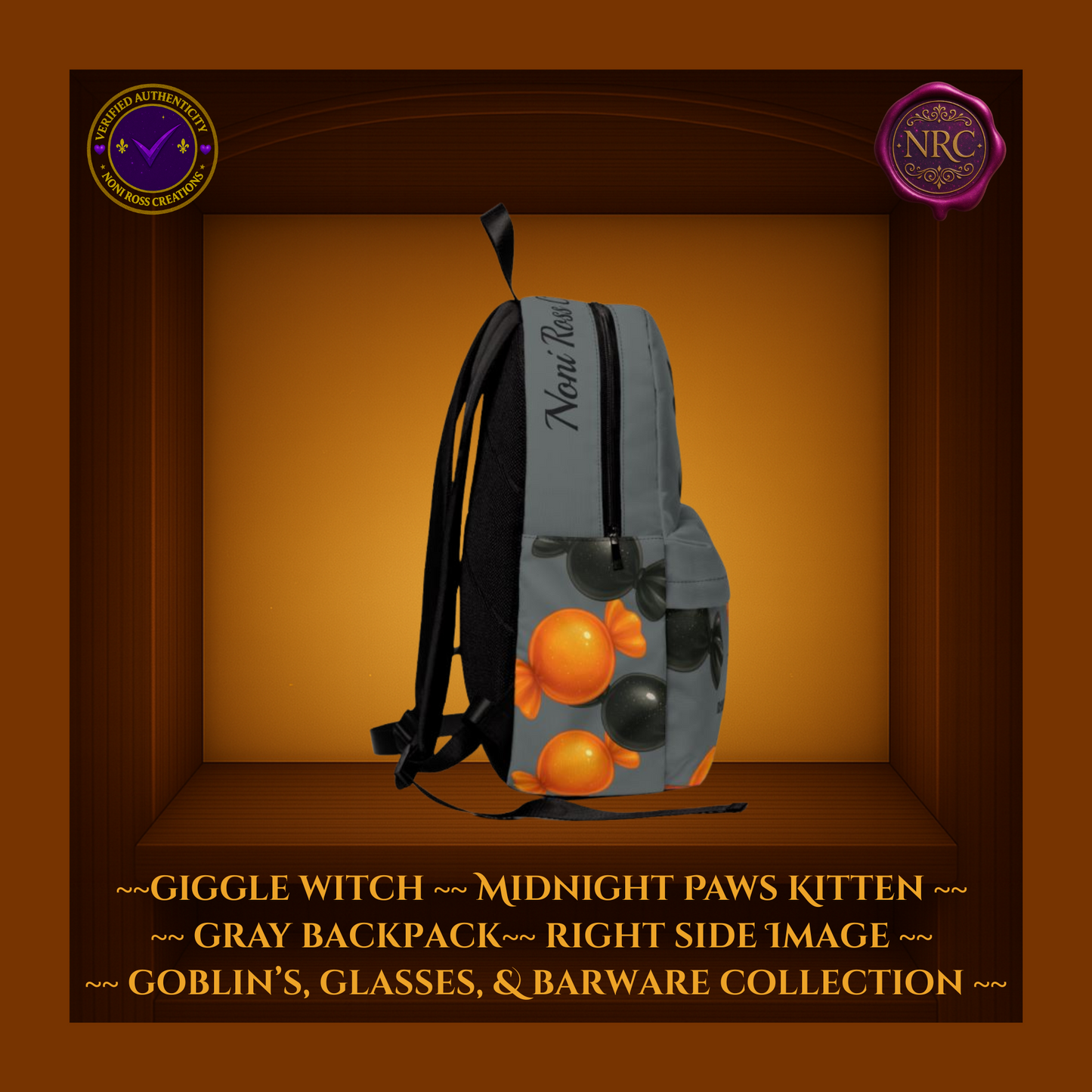 Giggle Witch Midnight Paws Kitten Gray Backpack – Celestial Snuggles Collection by Noni Ross Creations