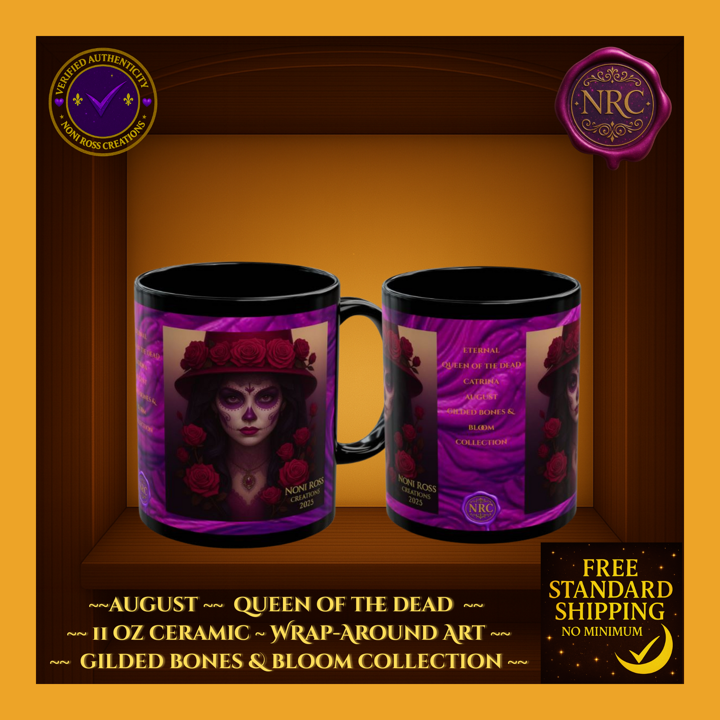 August Queen of the Dead Catrina Mug 11oz by Noni Ross Creations