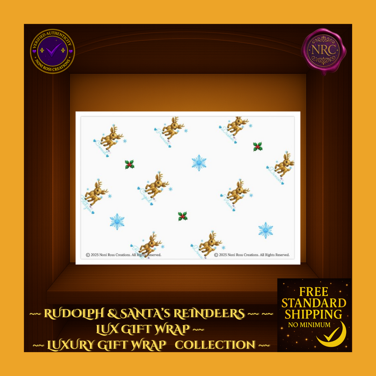 Rudolph & Santa's Reindeers Lux Gift Wrapping Paper by Noni Ross Creations