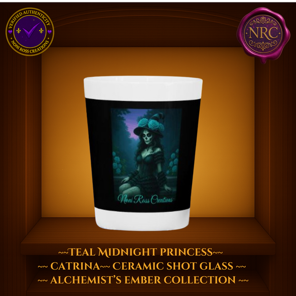 Midnight Teal Catrina Princess Shot Glass by Noni Ross Creations