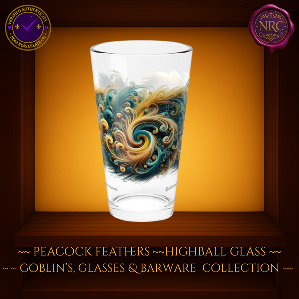 Peacock’s Feathers Highball Glass Elegant Swirl Barware by Noni Ross Creations