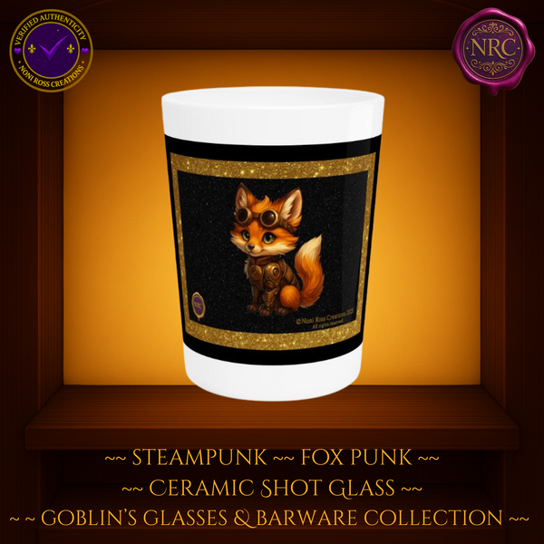 Steampunk Fox Punk Ceramic Shot Glass by Noni Ross Creations