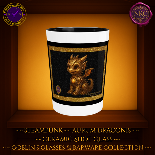 Steampunk Aurum Draconis Gold Dragon Ceramic Shot Glass by Noni Ross Creations