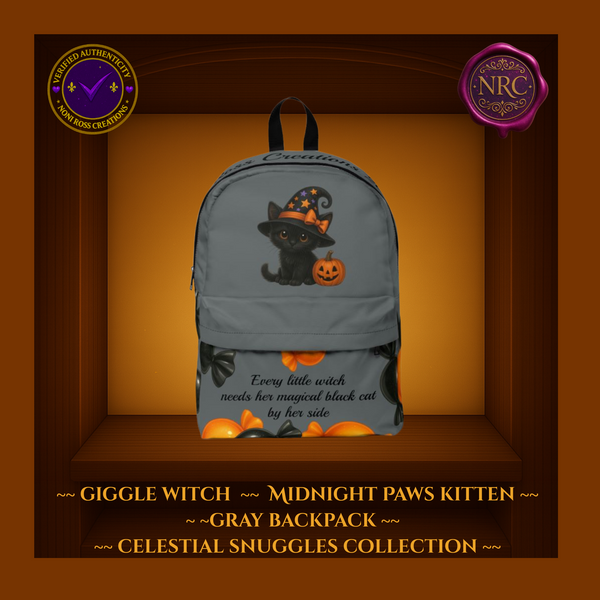Giggle Witch Midnight Paws Kitten Gray Backpack – Celestial Snuggles Collection by Noni Ross Creations