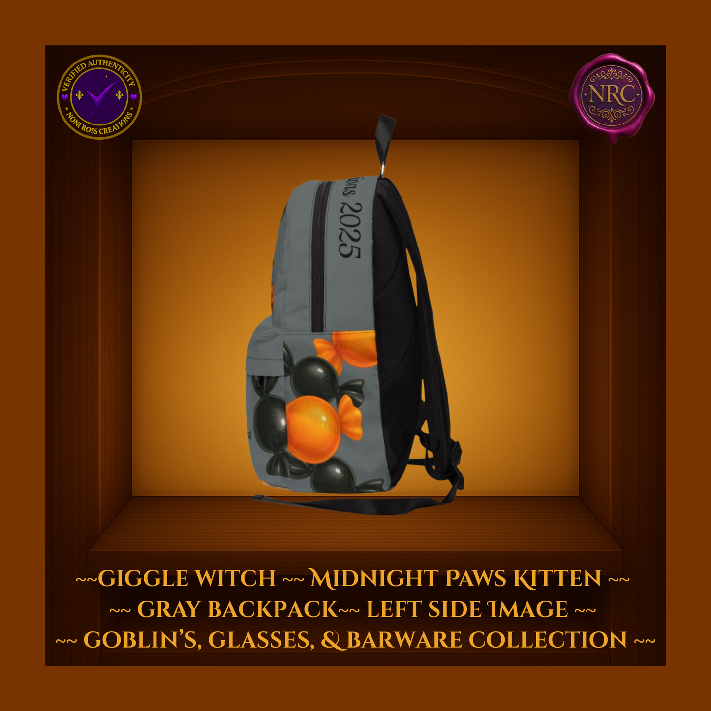 Giggle Witch Midnight Paws Kitten Gray Backpack – Celestial Snuggles Collection by Noni Ross Creations