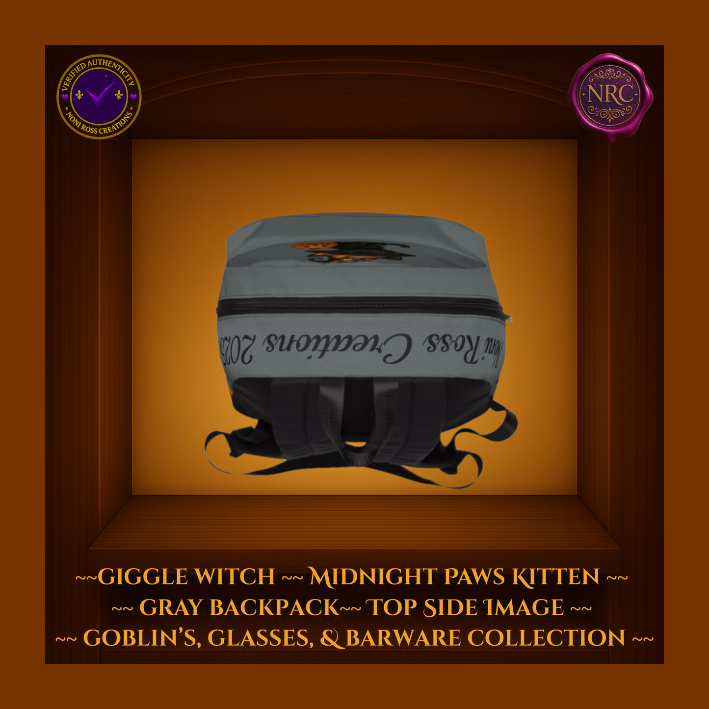 Giggle Witch Midnight Paws Kitten Gray Backpack – Celestial Snuggles Collection by Noni Ross Creations