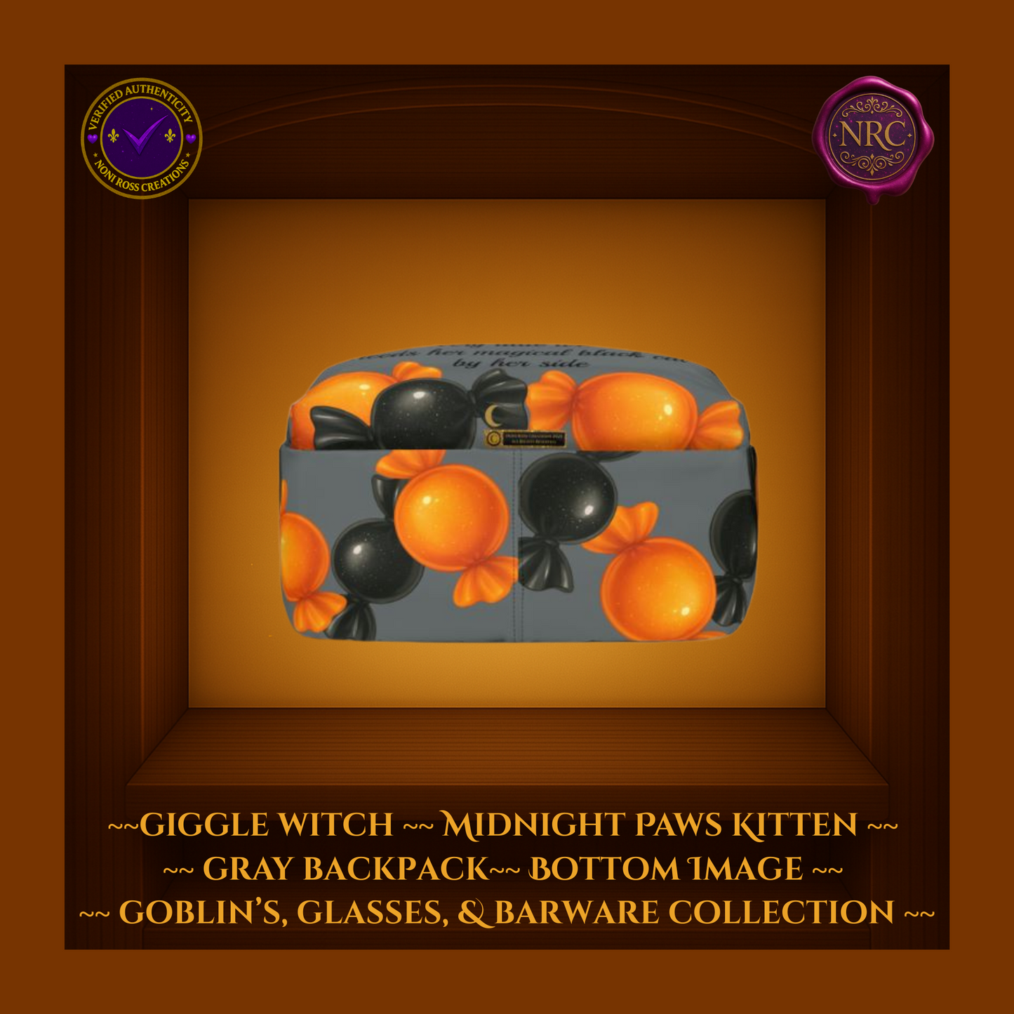 Giggle Witch Midnight Paws Kitten Gray Backpack – Celestial Snuggles Collection by Noni Ross Creations