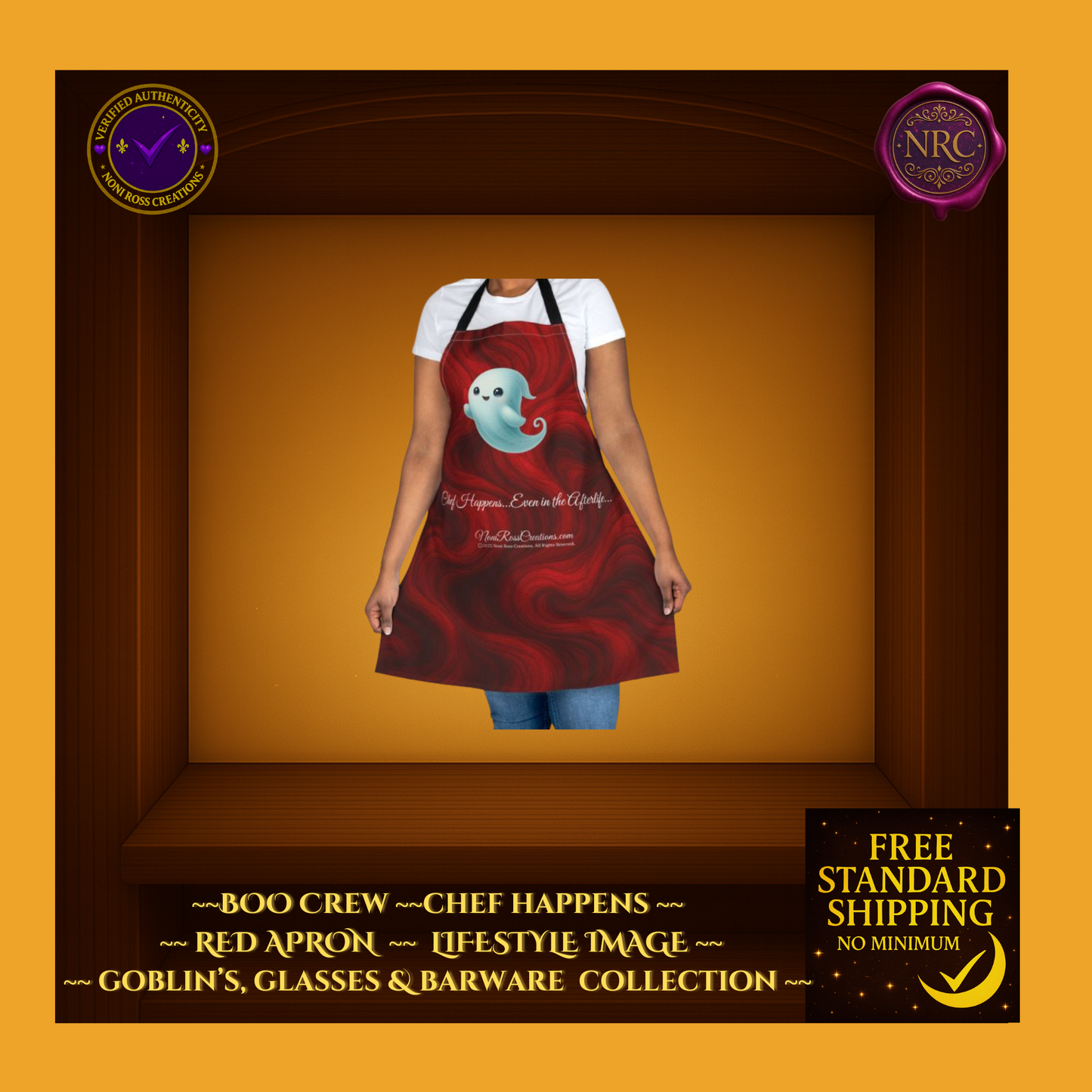 BOO Crew Chef Happens Red Apron by Noni Ross Creations