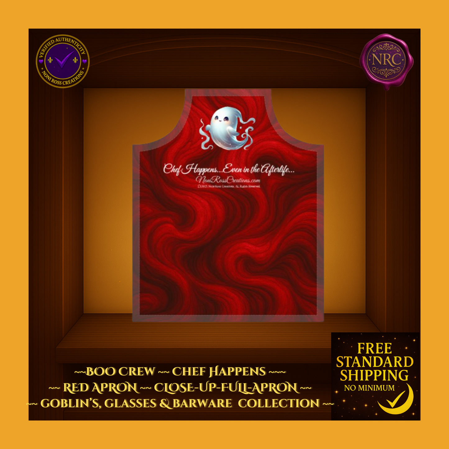 BOO Crew Chef Happens Red Apron by Noni Ross Creations