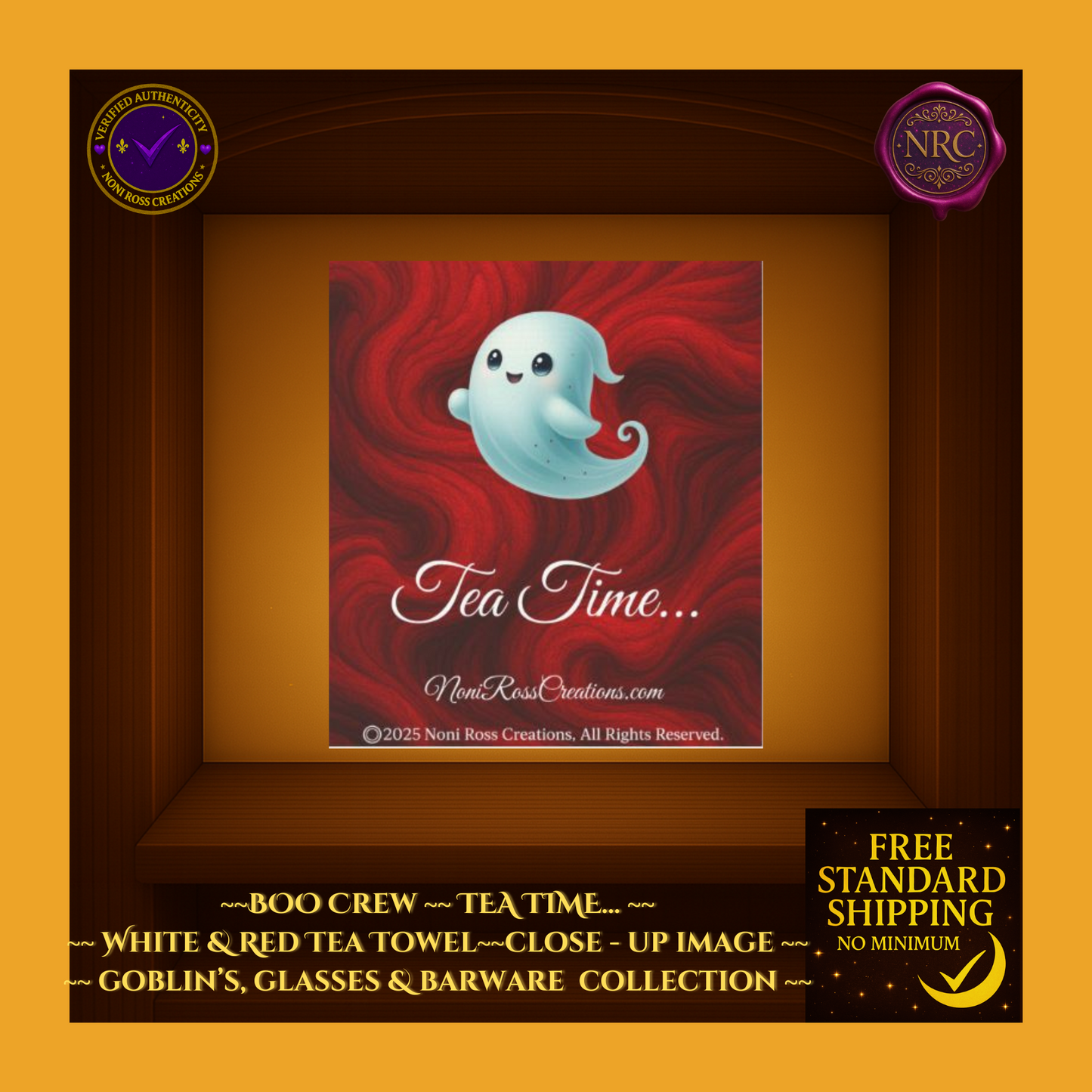 BOO Crew Phantom Sips Tea Towel Noni Ross Creations
