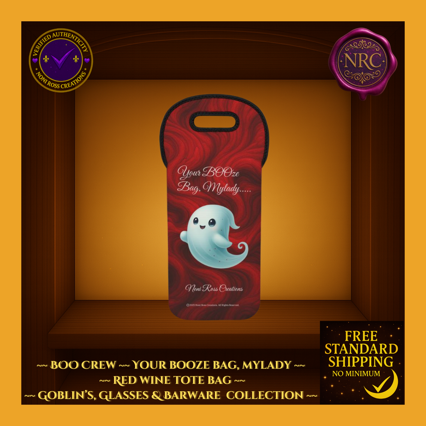 BOO Crew Your BOOze Bag My'Lady l Red Wine Tote by Noni Ross Creations