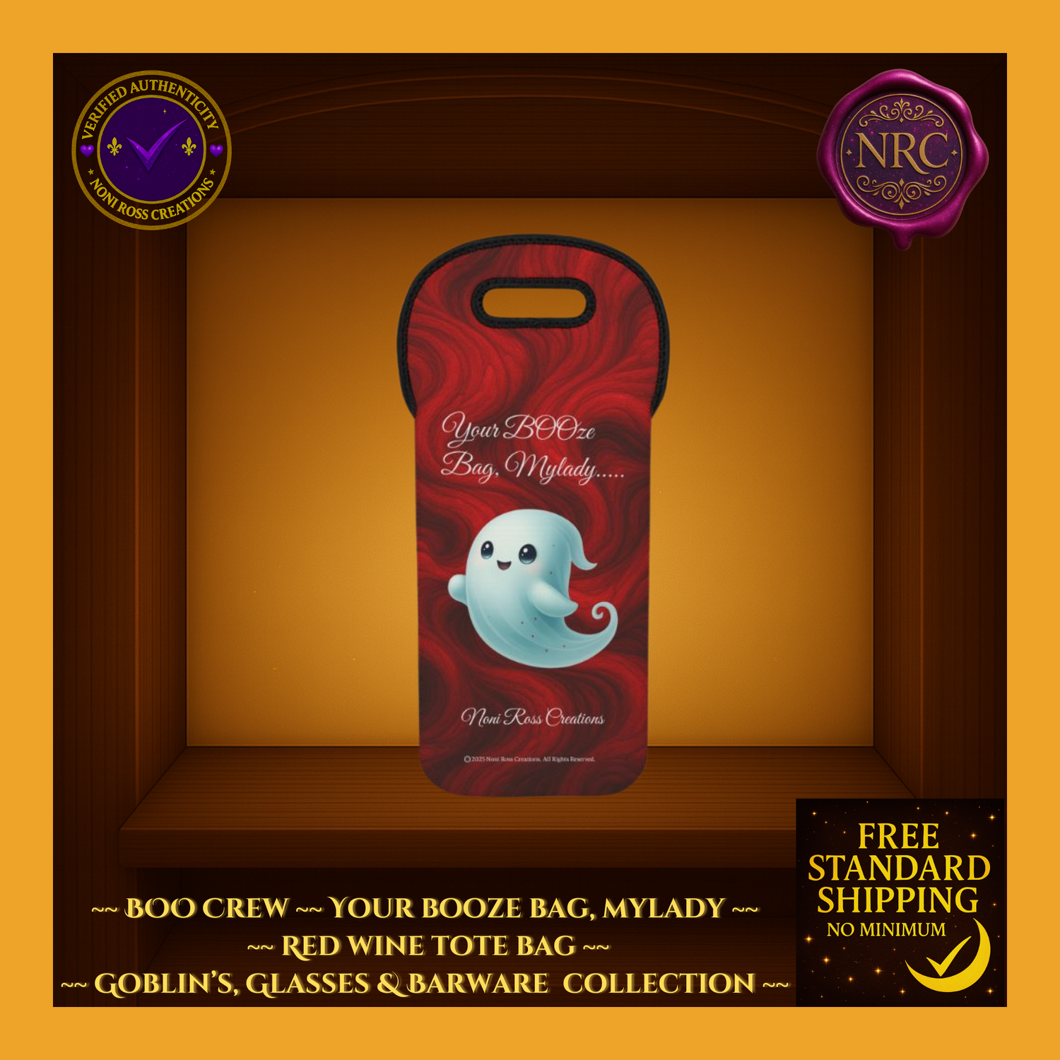 BOO Crew Your BOOze Bag My'Lady l Red Wine Tote by Noni Ross Creations