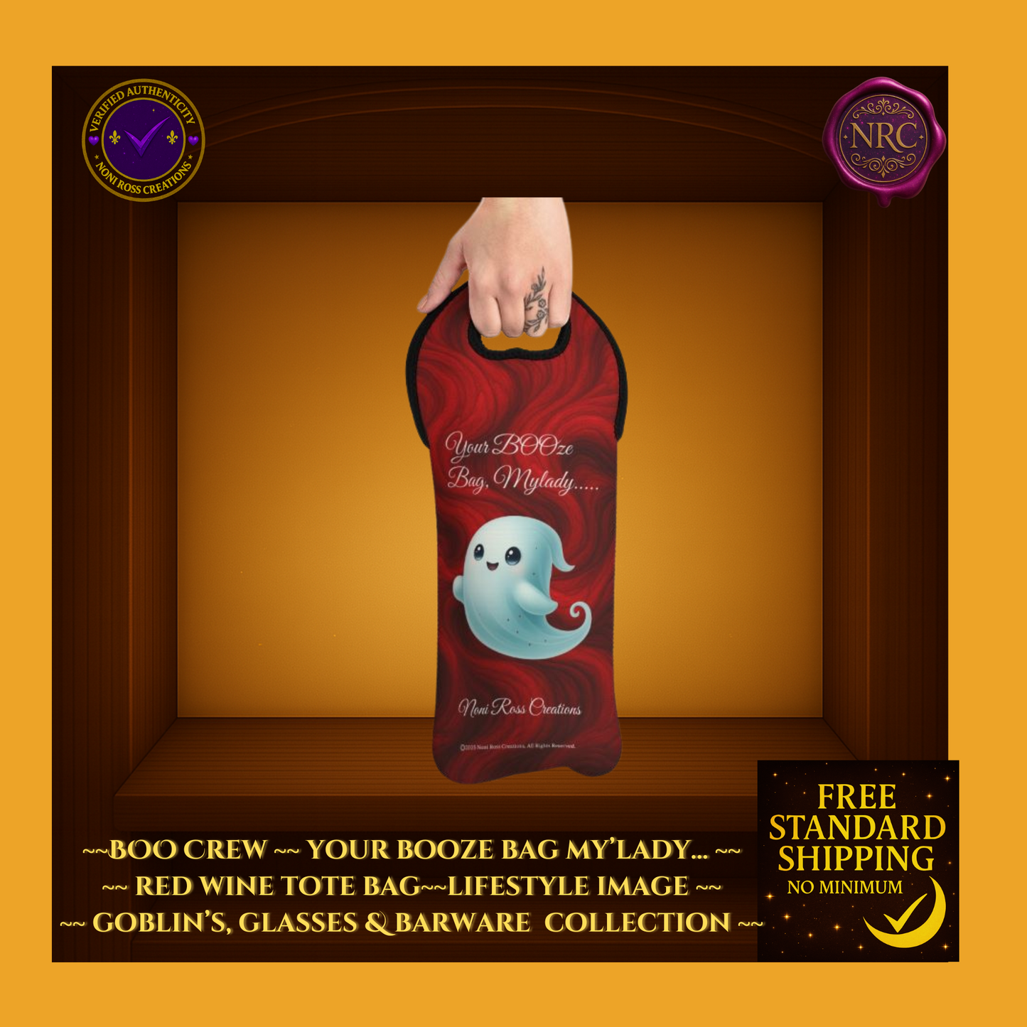 BOO Crew Your BOOze Bag My'Lady l Red Wine Tote by Noni Ross Creations