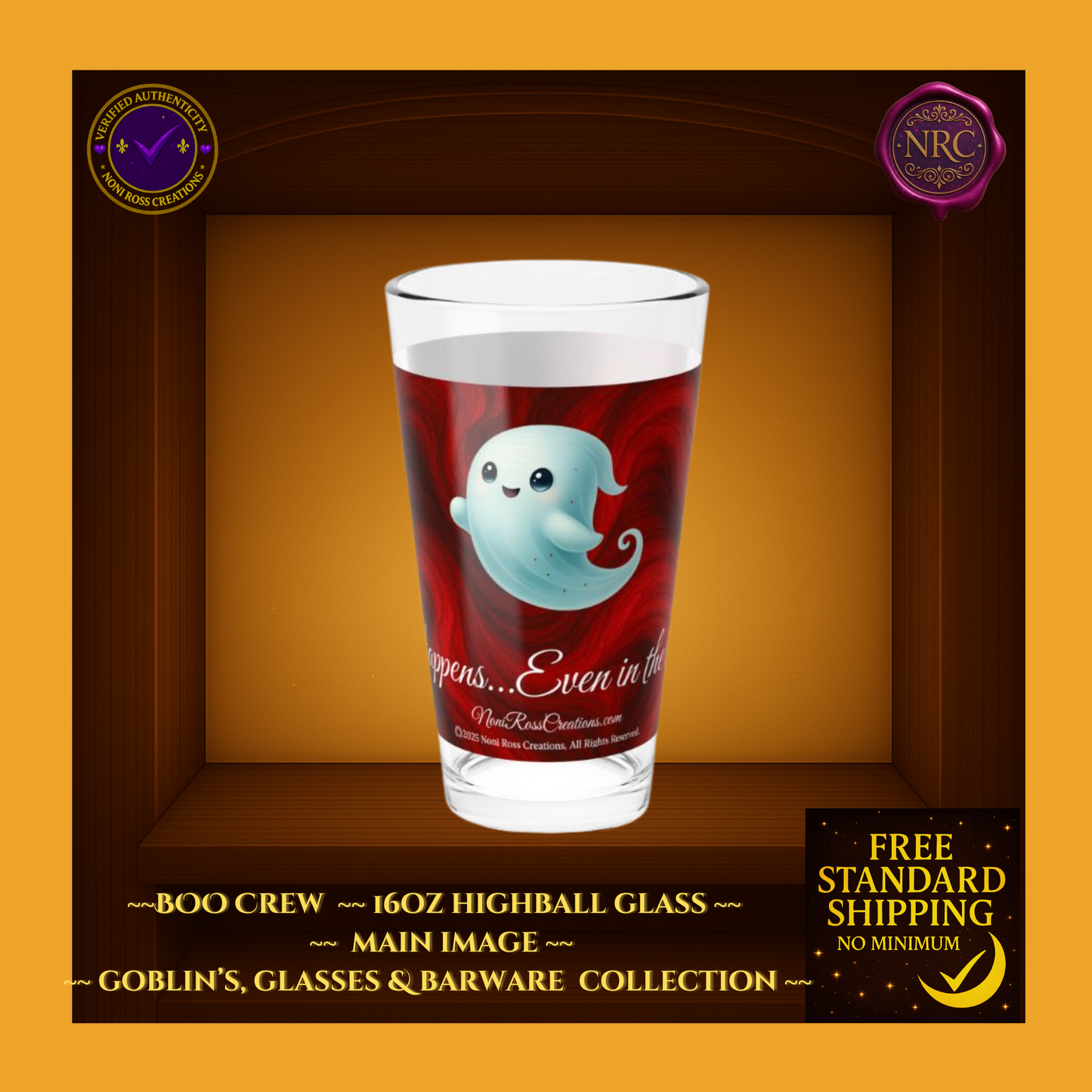 BOO Crew Phantom Pour 16oz Highball Glass by Noni Ross Creations
