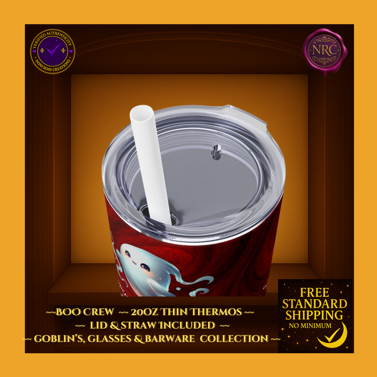 BOO Crew Phantom Sips Thin 20oz Thermos by Noni Ross Creations