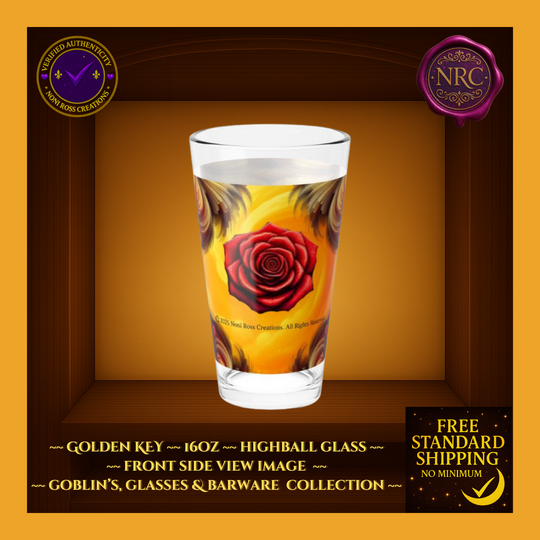 Golden Key - 16oz - Barware Highball Glass by Noni Ross Creations