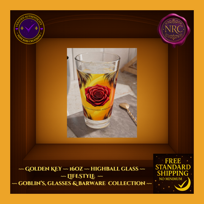 Golden Key - 16oz - Barware Highball Glass by Noni Ross Creations