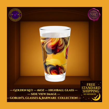 Golden Key - 16oz - Barware Highball Glass by Noni Ross Creations