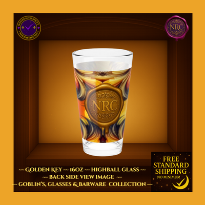 Golden Key - 16oz - Barware Highball Glass by Noni Ross Creations