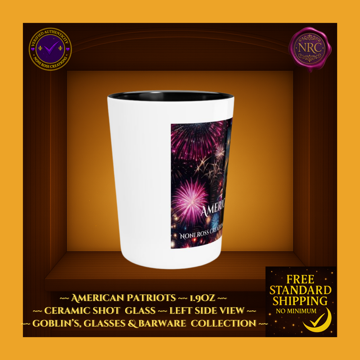 American Patriots 1.9oz Ceramic Shot Glass – Limited Edition Barware by Noni Ross Creations