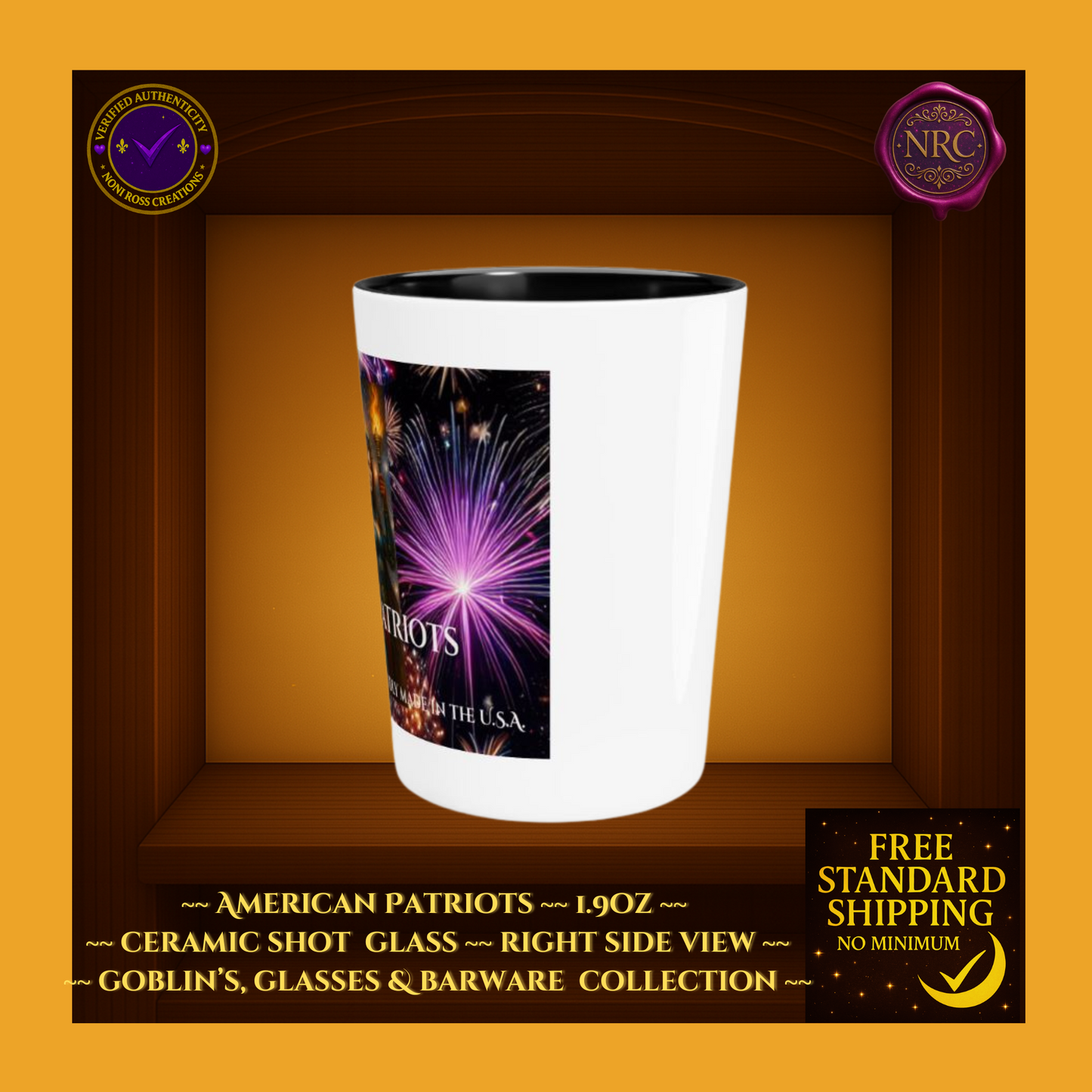 American Patriots 1.9oz Ceramic Shot Glass – Limited Edition Barware by Noni Ross Creations