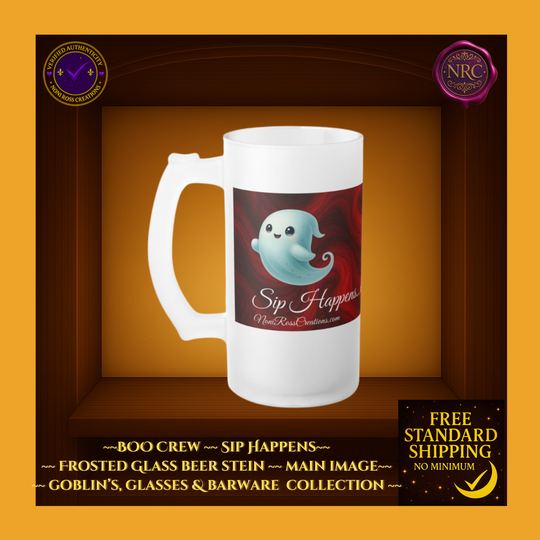BOO Crew Red Frosted Glass Beer Stein by Noni Ross Creations