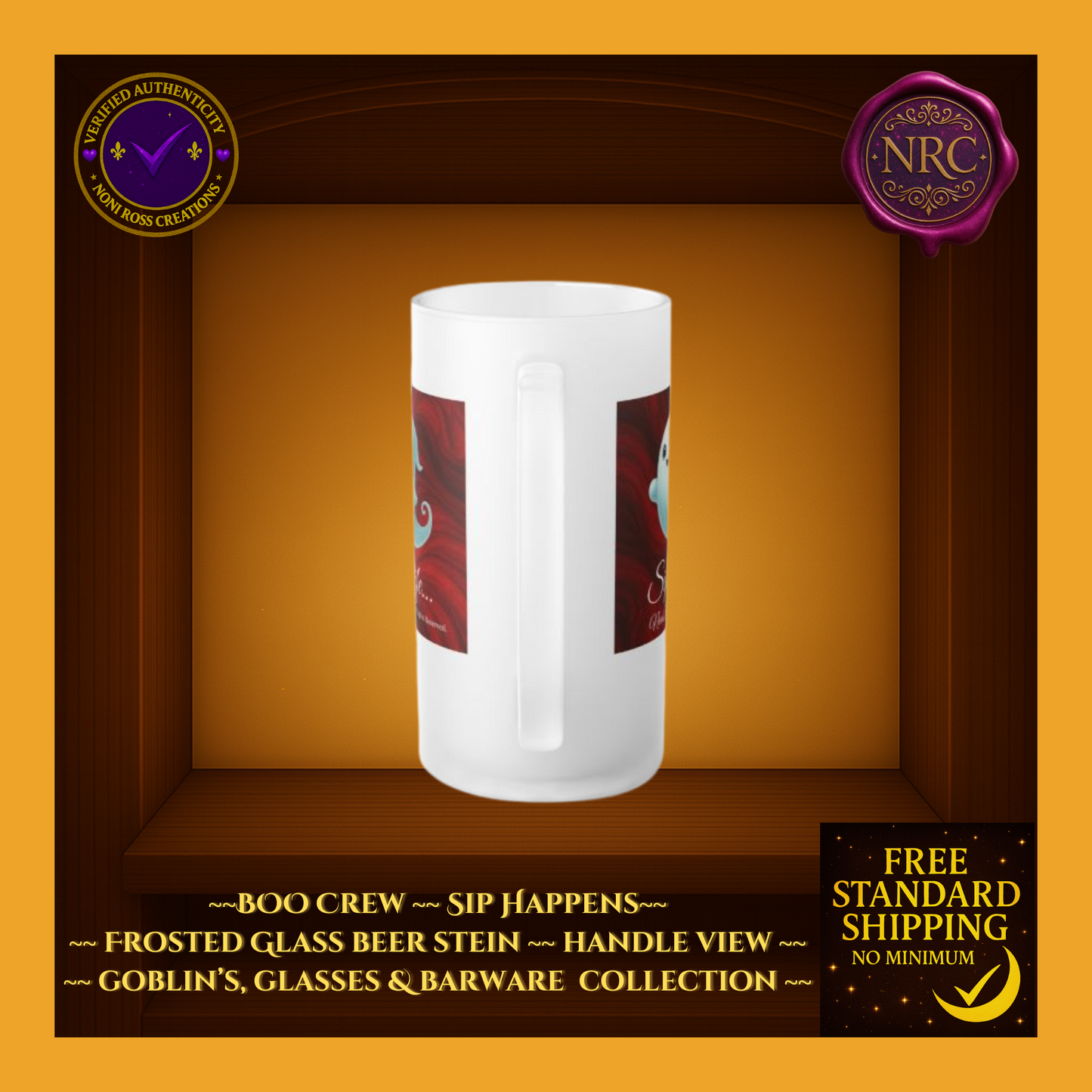 BOO Crew Red Frosted Glass Beer Stein by Noni Ross Creations