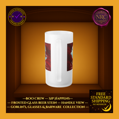 BOO Crew Red Frosted Glass Beer Stein by Noni Ross Creations