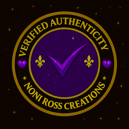 Logo for Noni Ross Creations with verified authenticity text on a dark background

Details