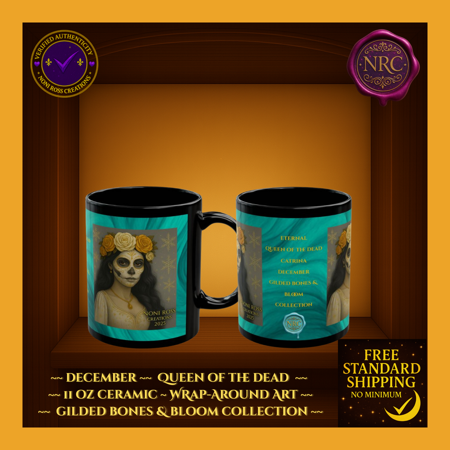 December Queen of the Dead Catrina Mug 11oz by Noni Ross Creations