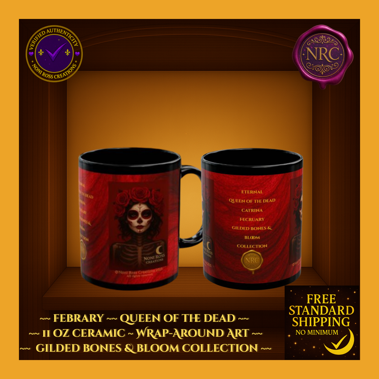 February Queen of the Dead Catrina Mug 11oz by Noni Ross Creations