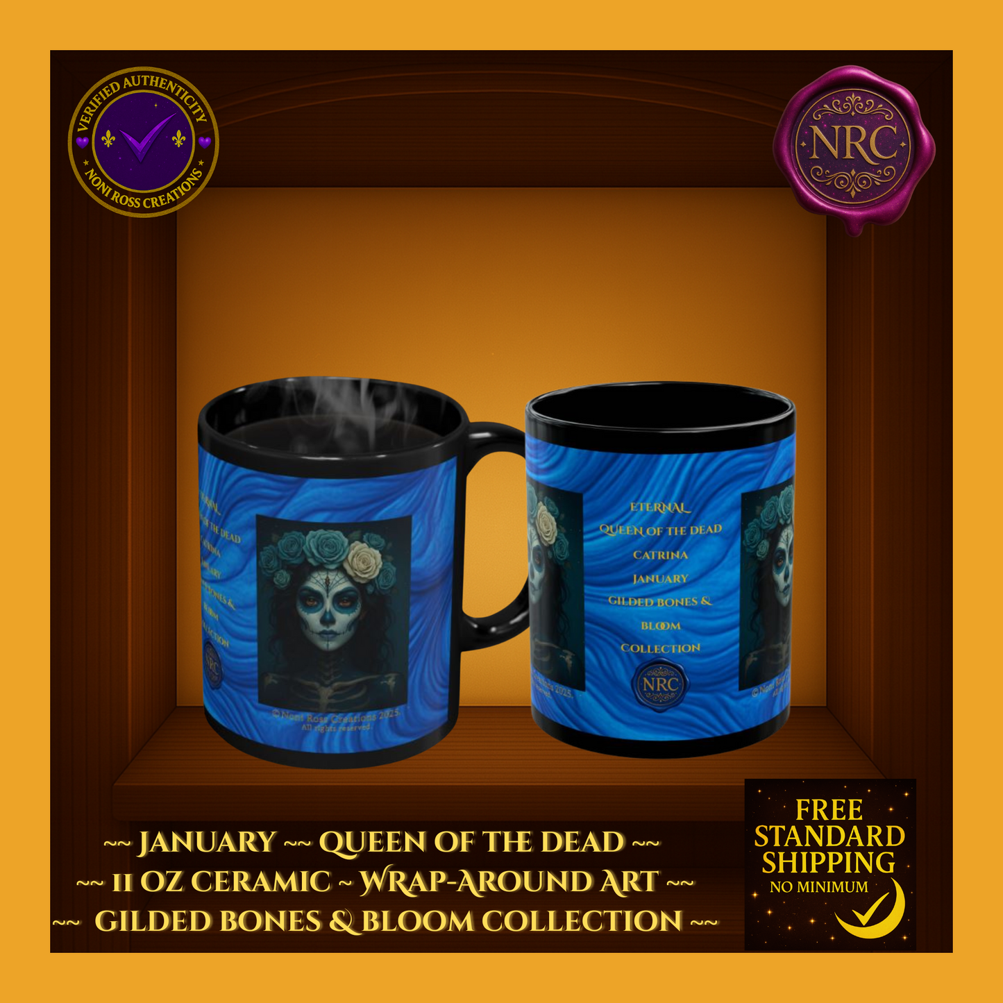 January Queen of the Dead Catrina Mug 11oz by Noni Ross Creations