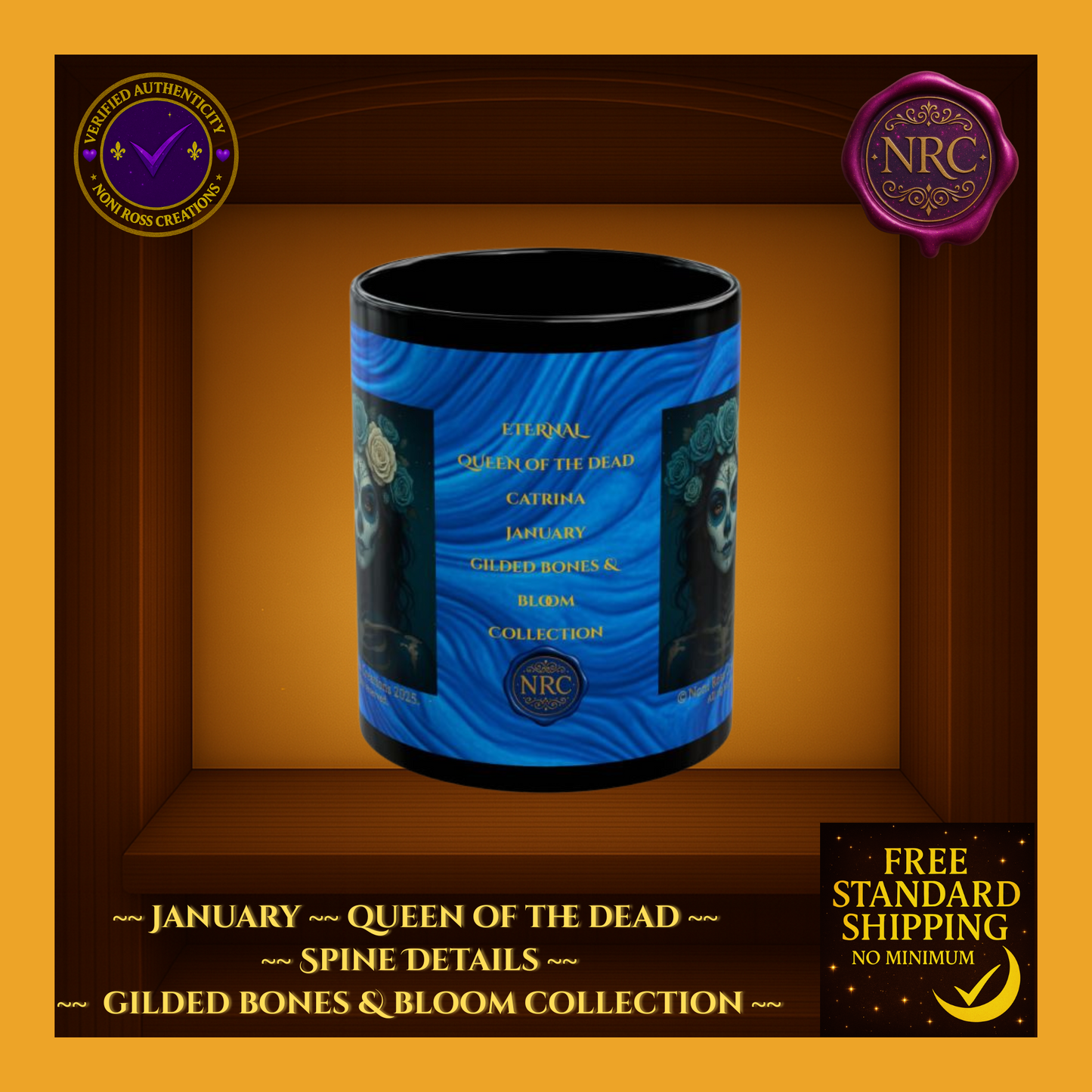 January Queen of the Dead Catrina Mug 11oz by Noni Ross Creations