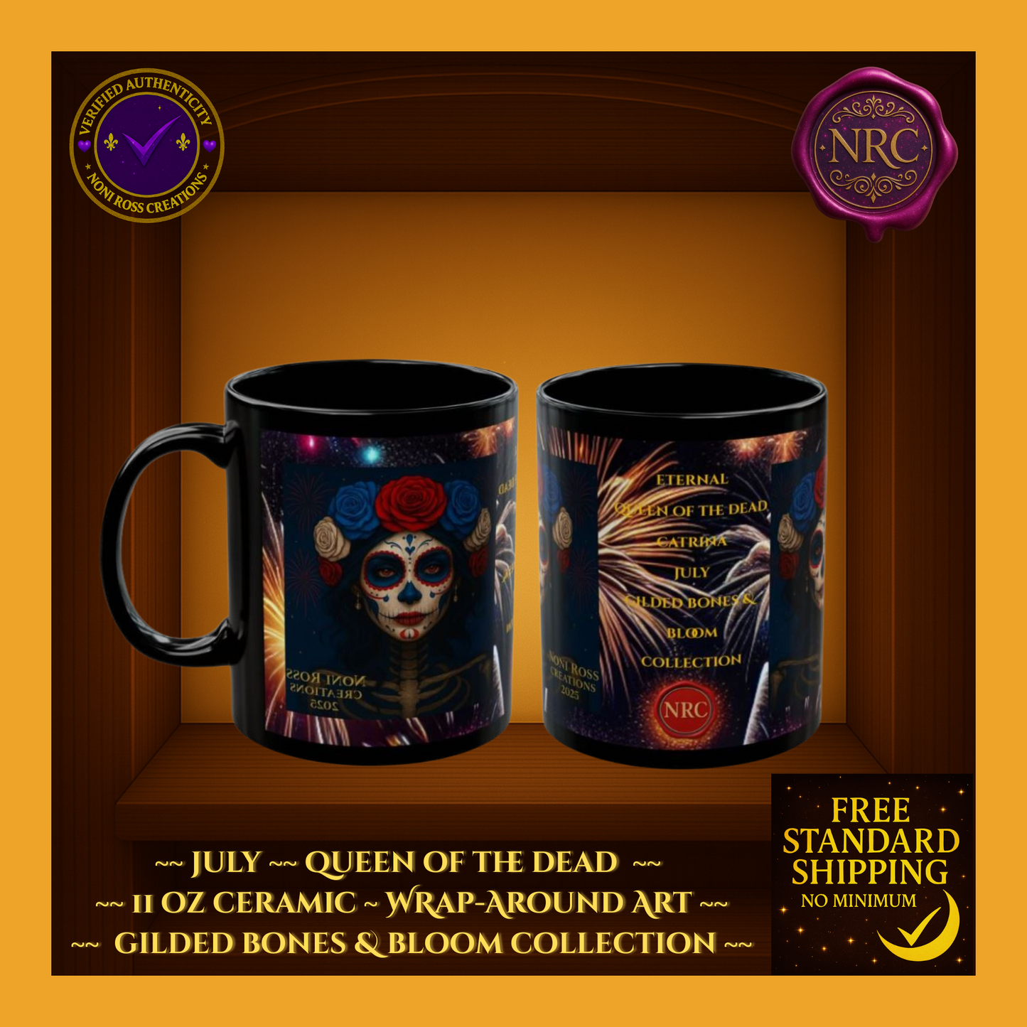 July Queen of the Dead Catrina Mug 11oz by Noni Ross Creations