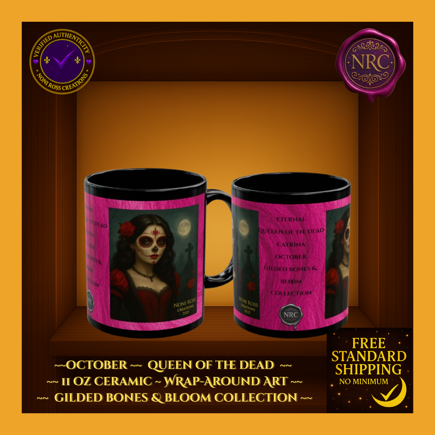 October Queen of the Dead Catrina Mug 11oz by Noni Ross Creations