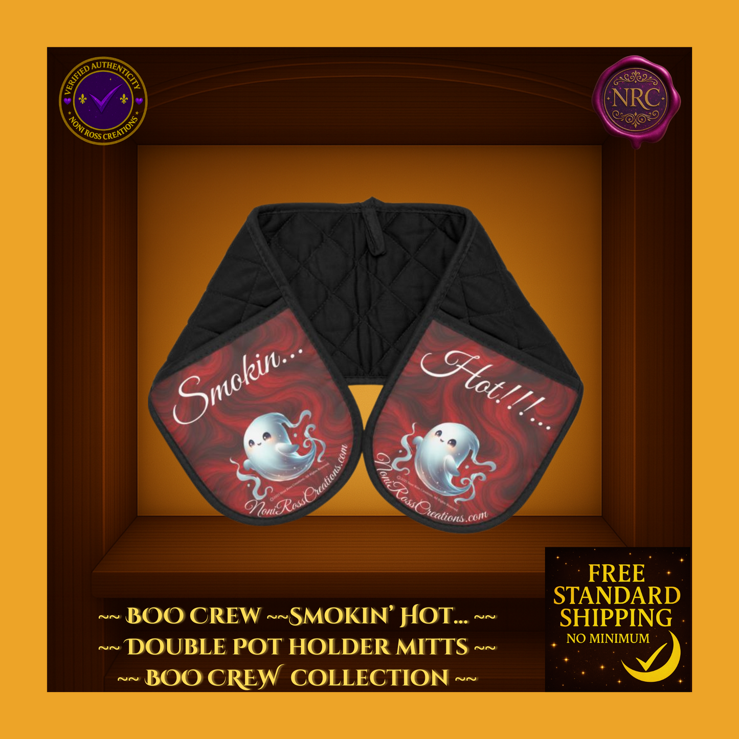 BOO Crew Phantom Sips One Piece Double Oven Mitts Noni Ross Creations