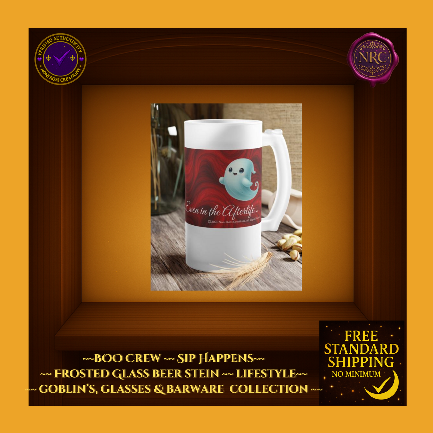 BOO Crew Red Frosted Glass Beer Stein by Noni Ross Creations