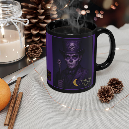 Violet Catrin Day of the Dead mug with regal sugar skull art and gothic detailing