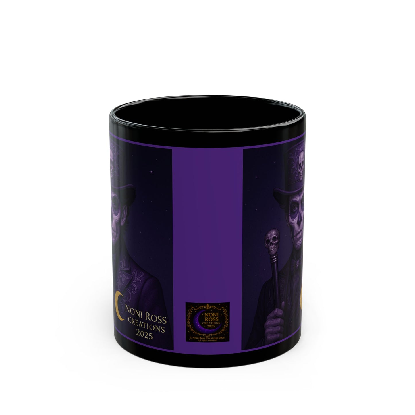 Rotating product view showcasing April Catrin artwork, sugar skull elements, and glossy finish